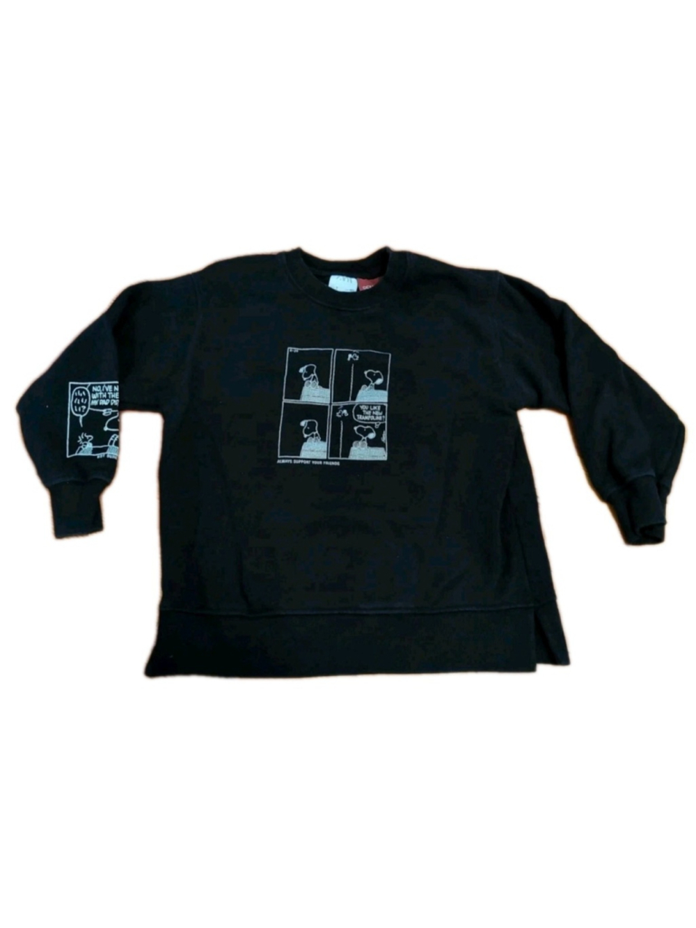 Zara Kids Unisex Black Snoopy Peanuts Comic Graphic Pullover Sweatshirt Size 7